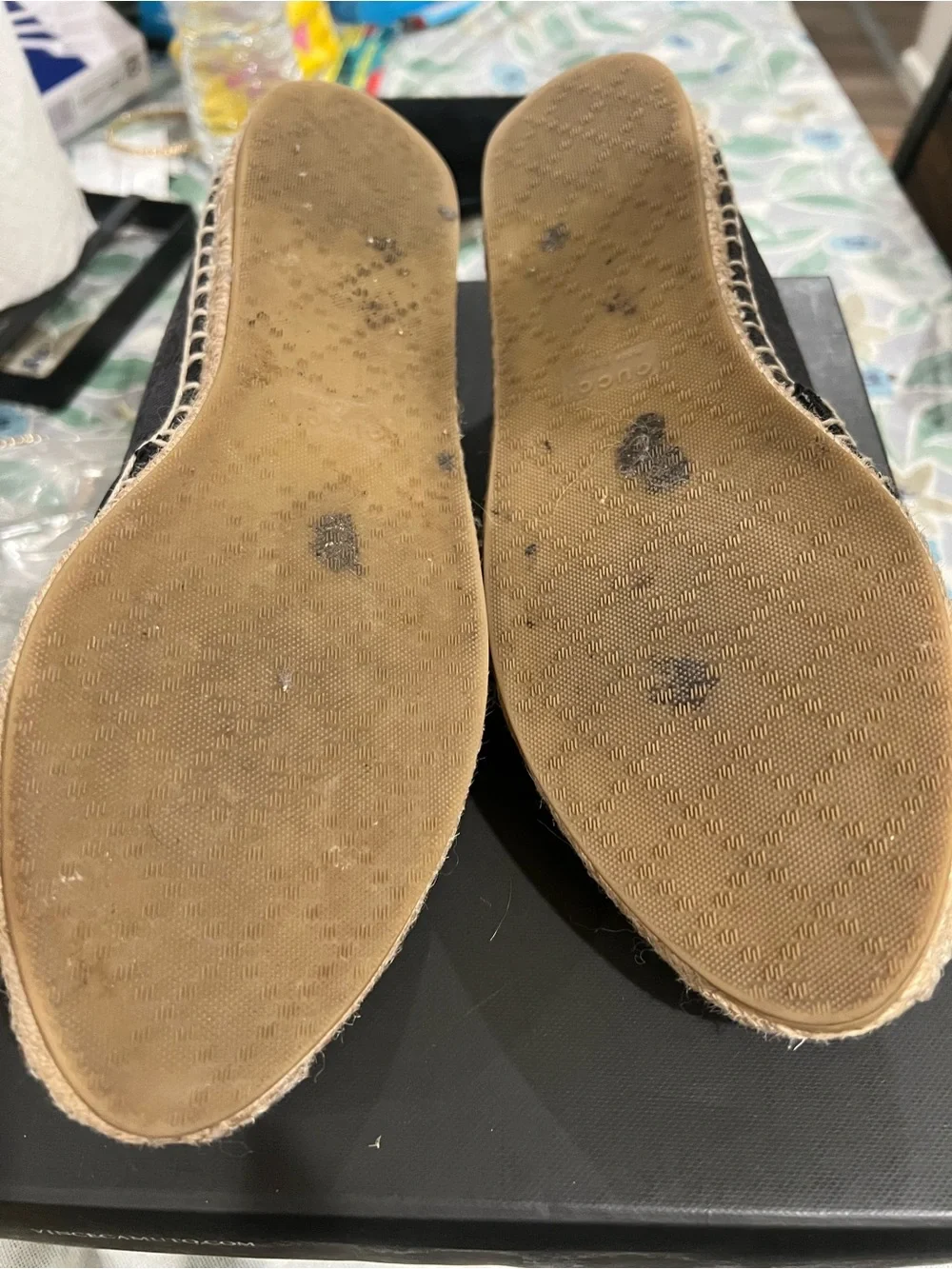 Authentic Gucci Black Monogram Canvas Espadrille Flats